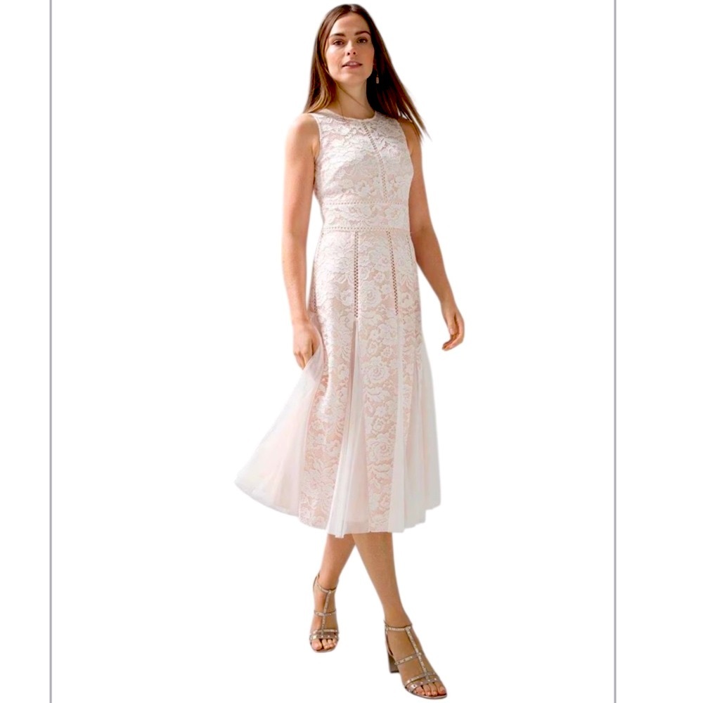White House Black Market Sleeveless All-Over Lace Fit& Flare Midi Dress -Size: 6 - Picture 8 of 15